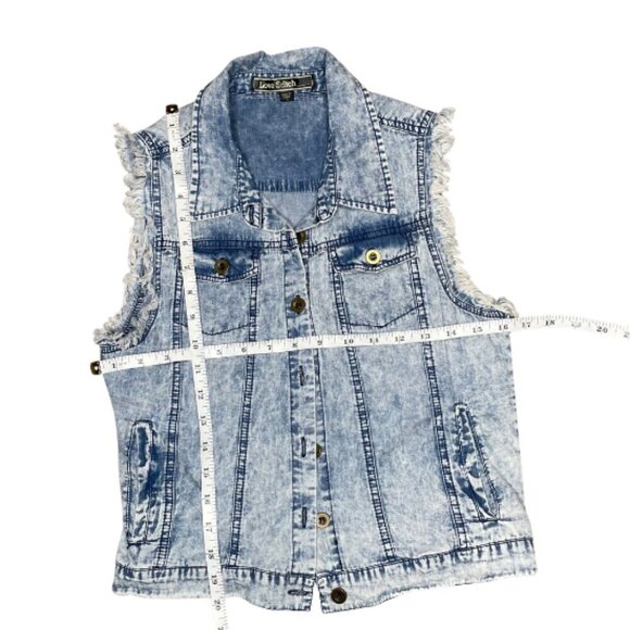 Love Stitch Light Acid Wash Distressed Denim Vest Y2K 90's Sz S - Picture 5 of 8